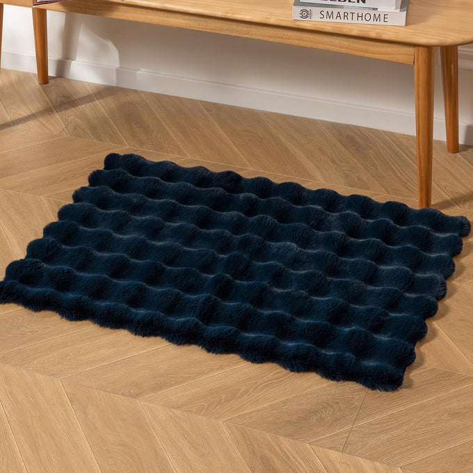 Ashler Faux Rabbit Fur Rug, White 5x7 FT Fluffy Soft Runner Area Rugs, Rectangle Fuzzy Carpet for Living Room, Bedroom, Machine Washable - 3D Bubble Mat