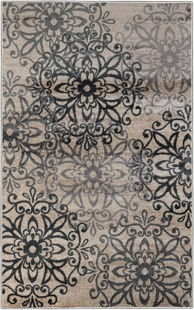 SUPERIOR Indoor Area Rug, Modern Floral Design, 5'x8', Beige-Brown