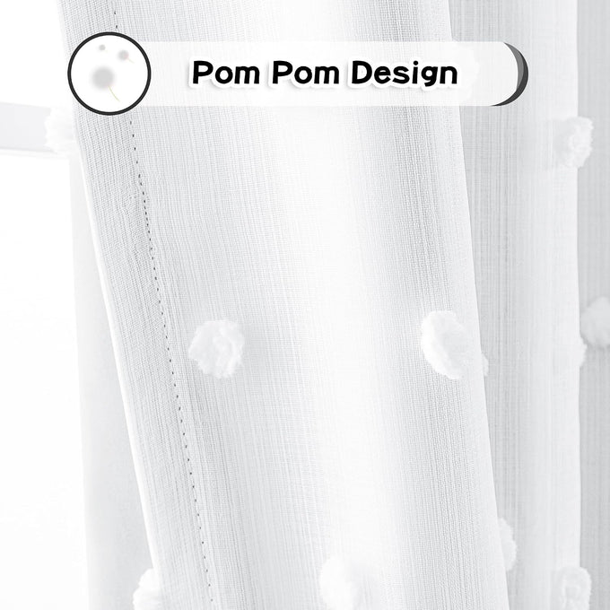 MYSKY HOME Blackout Curtains White Pom Pom for Kids Bedroom 54 Inch Pack-2