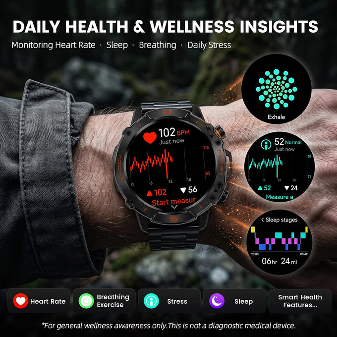 Rugged Smart Watch for Men, 5ATM Waterproof, 170+ Sports Modes,1.43" AMOLED