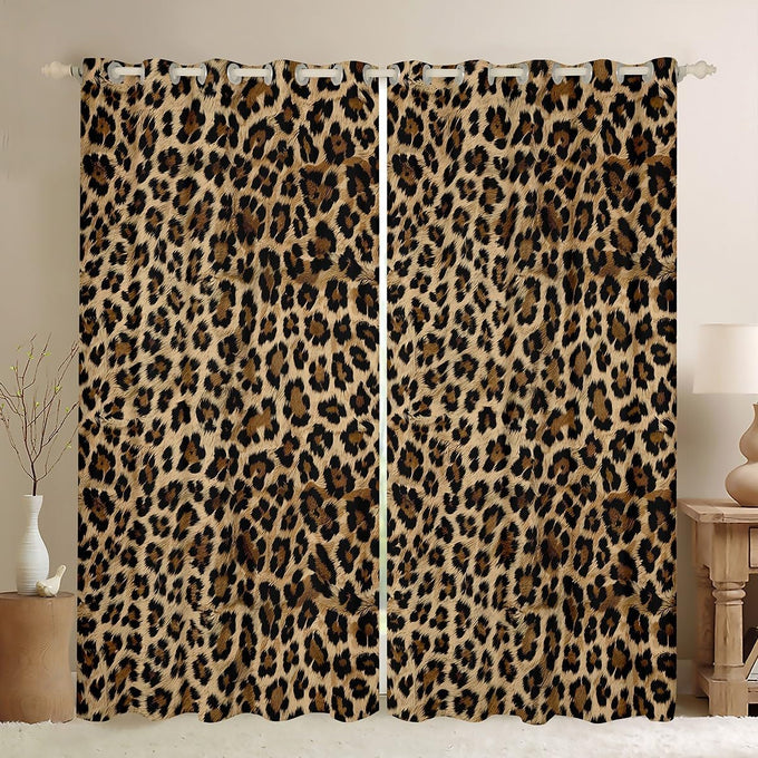 Feelyou Kids Leopard Print Window Curtains, Cowhide Blackout Curtains Boys Girls Brown Cow Fur Darkening Drapes for Bedroom Animal Living Room Window Treatments (2 Panels, 52 x 96 Inch)