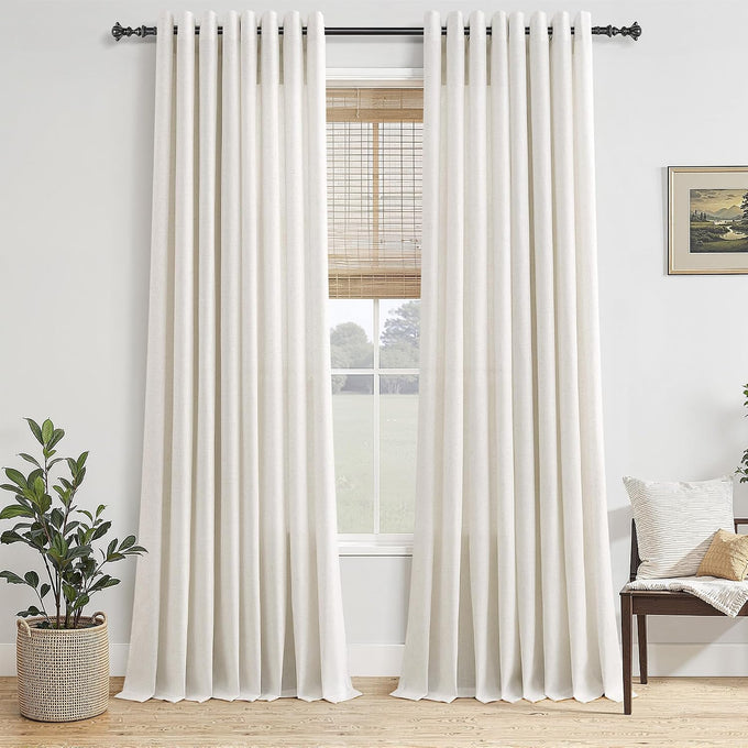 Jowels Natural Linen Grommet Curtains 106 Inch Long for Living Room Dining