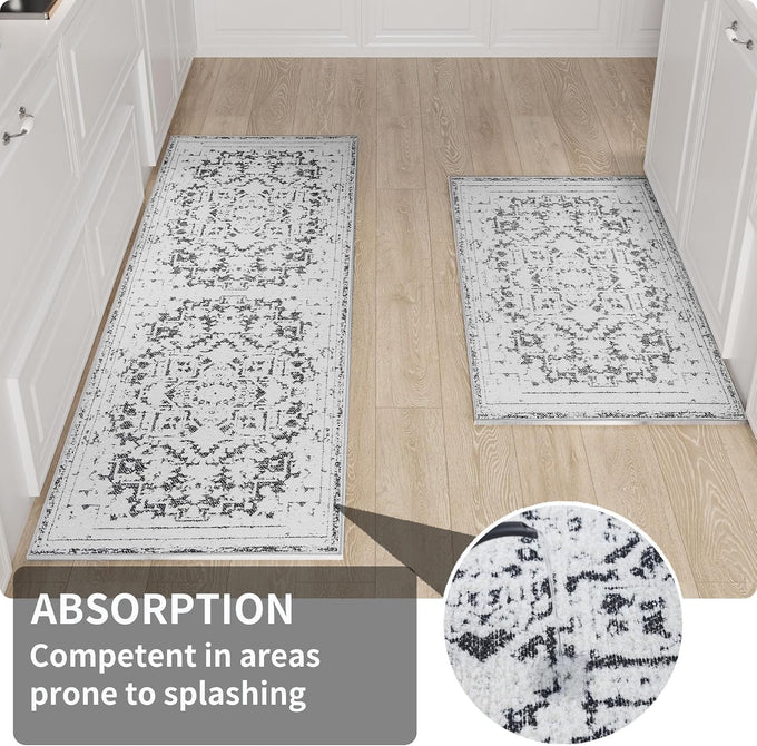 Vintage Runner Rug Non Slip for Hallway Bathroom Kitchen 3x10 ft, Ultra Soft Boho Carpet Runner with Low Pile Design Machine Washable Runner Rugs for Entryway Laundry Living Room (Black)