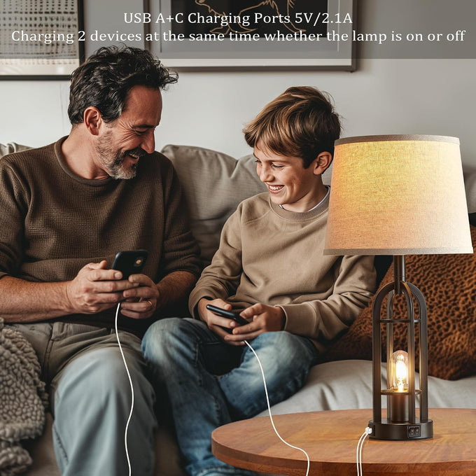 SRJJA 24" Farmhouse Table Lamps for Living Room Bedroom Set of 2, USB A+C