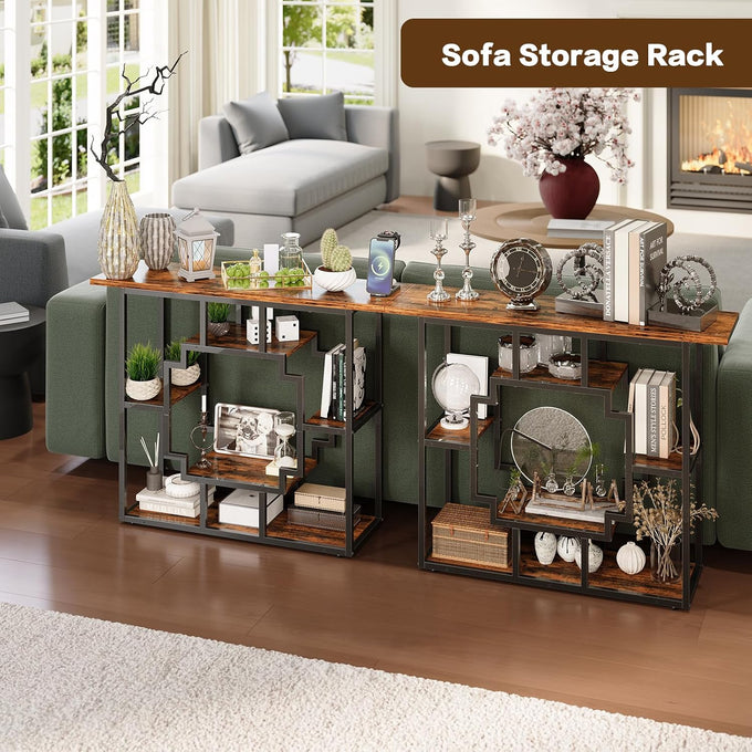 HavenlyYouth 41.3 Inch Entryway Table, Narrow Console Table Behind Couch, Accent Sofa Table with Storage Shelves for Hallway, Entrance, Foyer, Living Room, Rustic Brown
