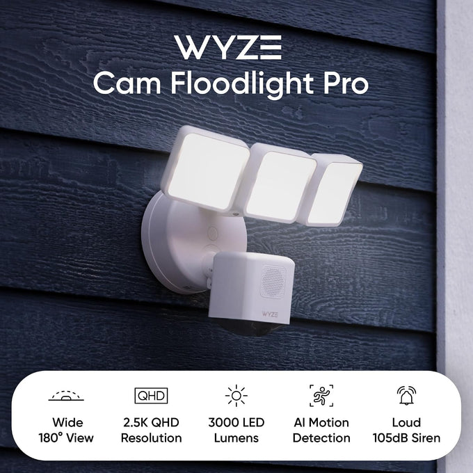 WYZE Floodlight Camera Pro, 2.5K HD Outdoor Security Camera 3000-Lumen LEDs