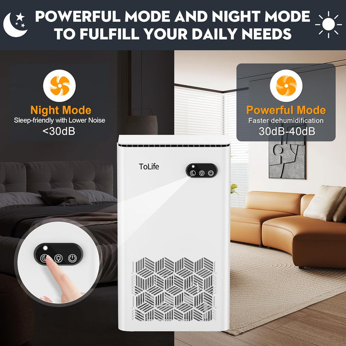 ToLife Dehumidifier for Home Bedroom 1000 sq.ft with Auto Shut-Off, White