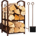 Best Choice Products 5-Piece Indoor Outdoor Wrought Iron Firewood Log Storage Rack Holder Firepit Tools Set for Fireplace, Fire Pit, Stove w/Hook, Broom, Shovel, Tongs - Black