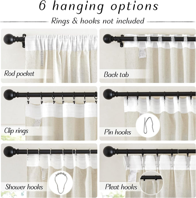 NICETOWN Natural Linen and polyester 102 inch Curtains for Bedroom, Back Tab & Rod Pocket with Pleat Tab Privacy Added with Light Filtering Window Treatments for Living Room, W52 x L102, 2 Panels