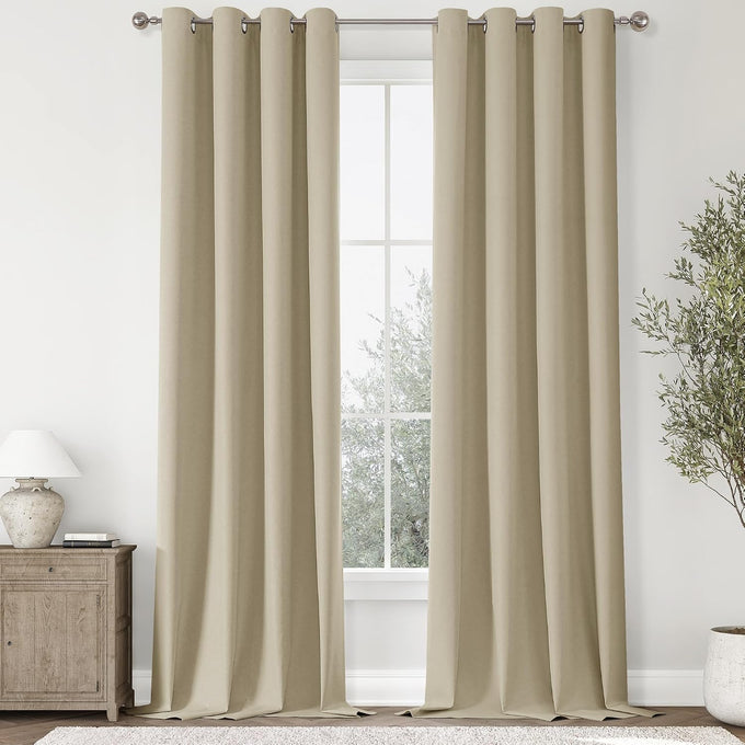 ChrisDowa Tan Blackout Curtains 102 Inches Long 2 Panels for Bedroom