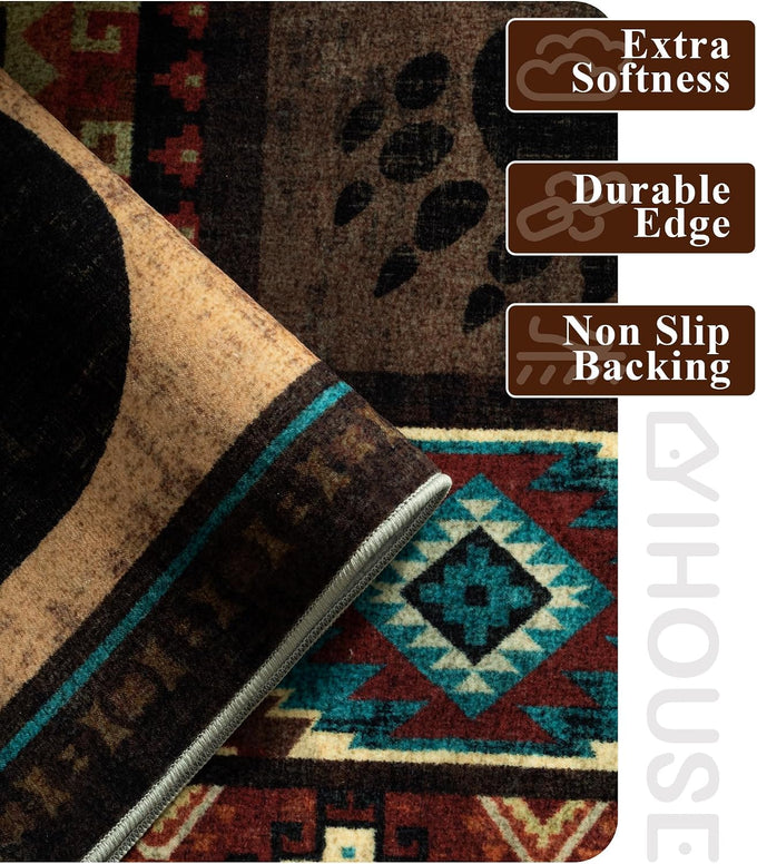 YIHOUSE Washable Rustic Cabin Area Rugs 5x7 Brown