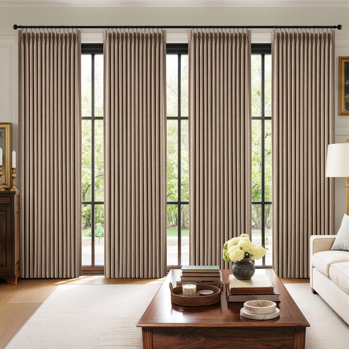 MIULEE Pinch Pleated 100% Blackout Curtains 40"x90" Long Birch 4 Panels Set