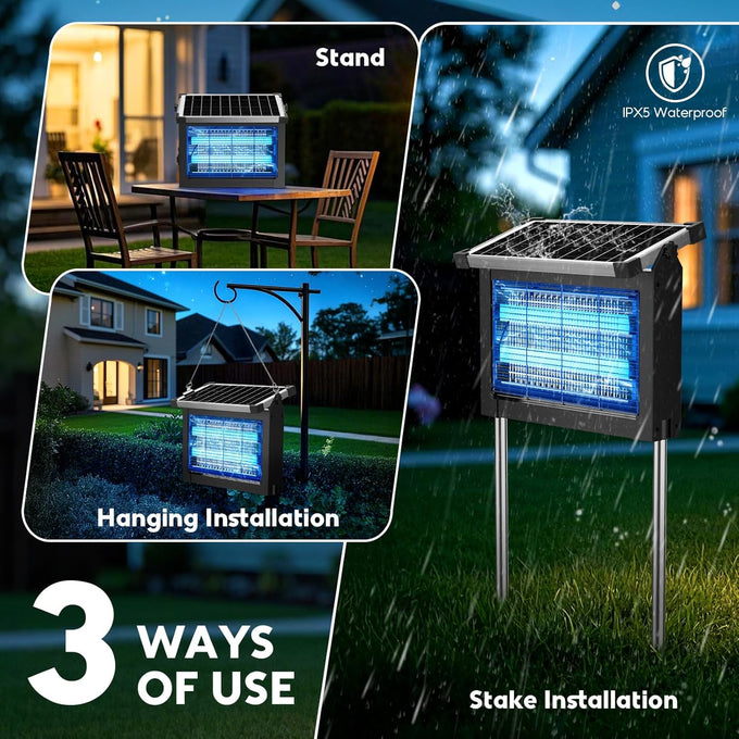 Solar Bug Zapper Outdoor, Mosquito Zapper 4500V Cordless Waterproof
