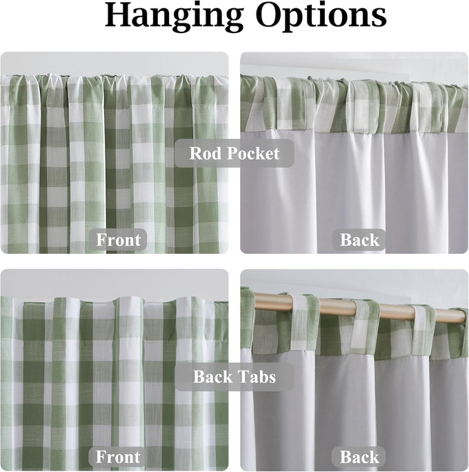 Sage Green Buffalo Plaid Full Blackout Curtains 95 Inches Length