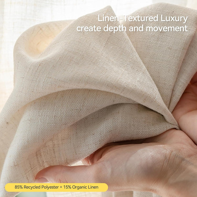 Liz Sheer Pinch Pleated Linen Curtains 95 Inches Long - Light Filtering Pleat Curtains for Living Room,Window Curtains for Bedroom, Luxury Pinch Pleated Drapes with Hooks, Natural, 2 Panels Set