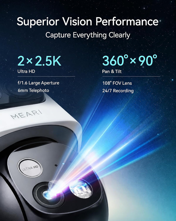 MEARI 2.5K Dual Lens Plug-in WiFi Cameras for Home Security Indoor/Outdoor