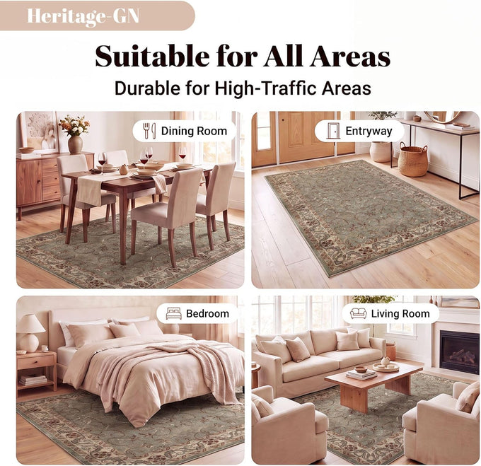 SUPERIOR Indoor Area Rug, Traditional Floral Scroll Décor,2'7"x8', Ivory