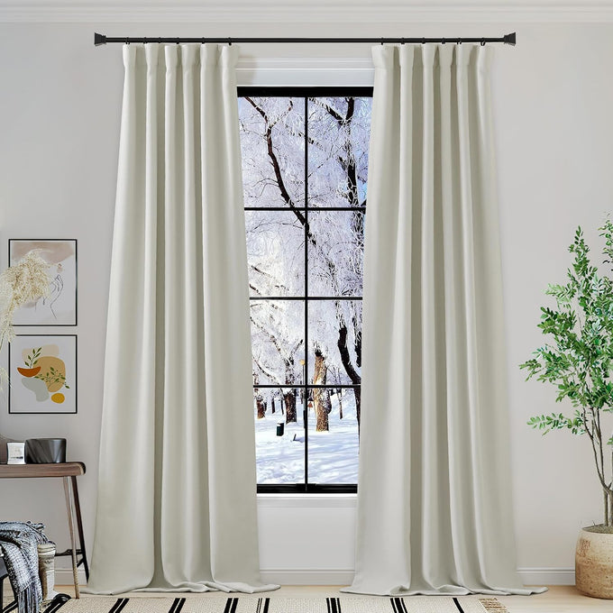 NICETOWN Living Room Curtains 2 Panels Sets Faux Linen Textured, Pinch Pleated Room Darkening Light/Heat Blocking Window Treatments Thermal Curtains for Bedroom, Angora, W50 x L102