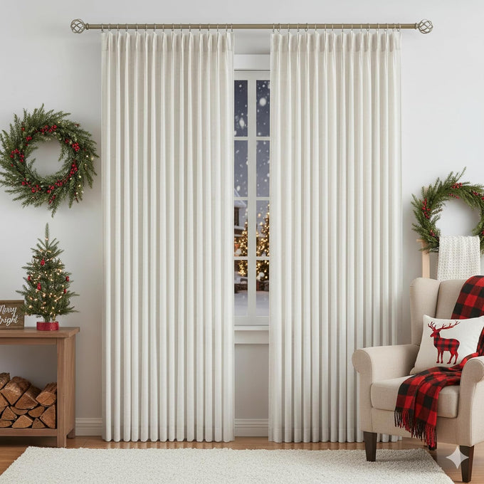 Vision Home Natural Linen Pinch Pleated Semi Sheer Curtains 42Wx90Lx2