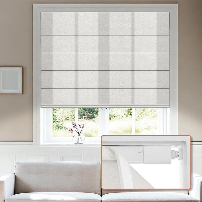 No Tools No Drill Blackout Roman Shades, White, 35" W × 39" H