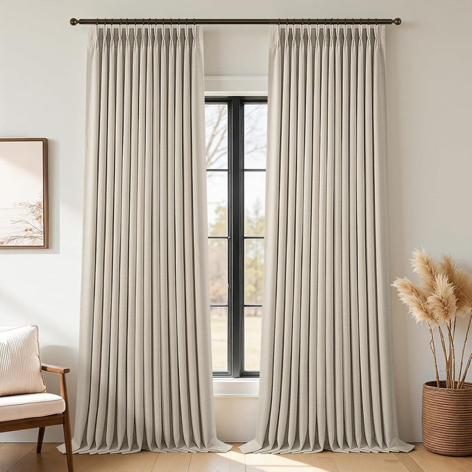 Topfinel Oatmeal Pinch Pleated Curtains Blackout for Living Room Linen Textured Draperies with Blackout Liner High End Tailored Look Farmhouse Aesthetic 80 Inches 2 Panels Set Oatmeal 40" W*80" L