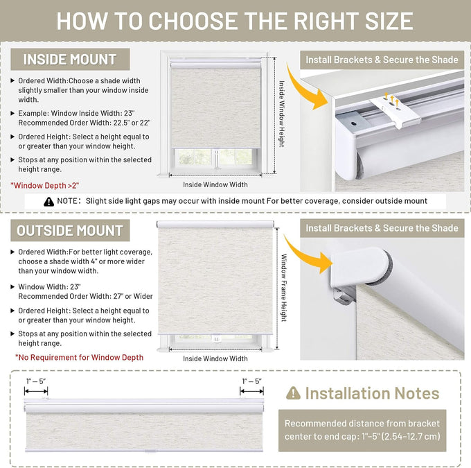SUNOFF Blackout Cordless Roller Shades Blinds,56" W x 72" H,Linen Beige