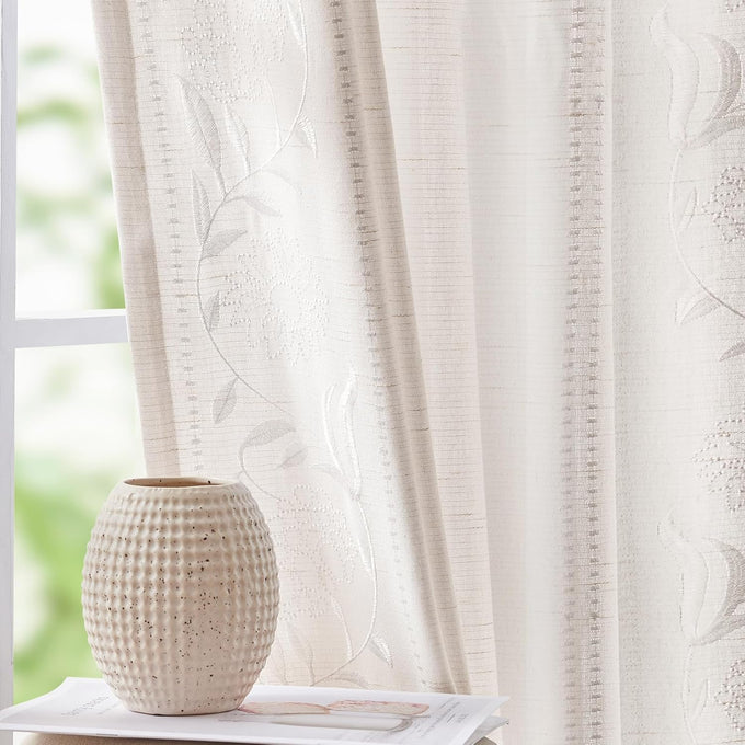 jinchan Sage Floral Linen Curtains for Living Room 84" Back Tab 2 Panels