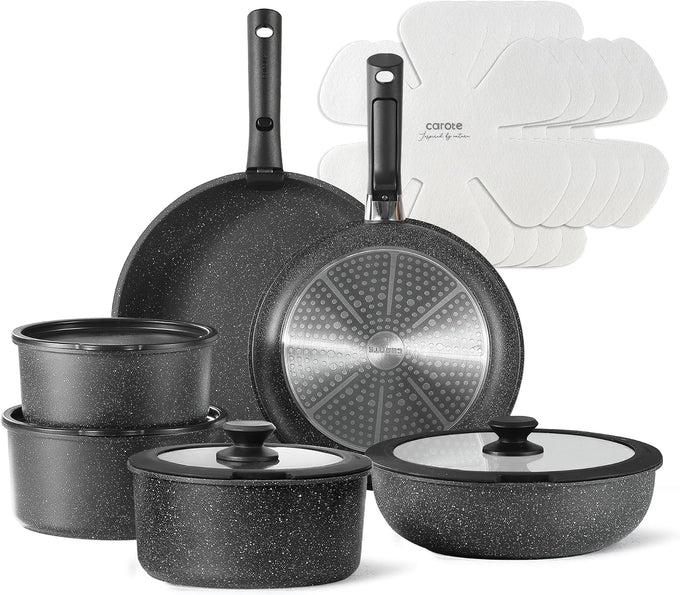 CAROTE 21pcs Pots and Pans Set Non Stick, Detachable Handle Cookware Sets