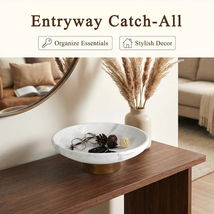 Marble Decorative Fruit Bowl for Home Decor Entryway Pedestal Bowl - White