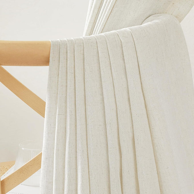 NICETOWN Natural Linen and polyester 102 inch Curtains for Bedroom, Back Tab & Rod Pocket with Pleat Tab Privacy Added with Light Filtering Window Treatments for Living Room, W52 x L102, 2 Panels