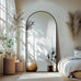 Delma Arched Full Length Mirror with Stand, Black Floor Mirror