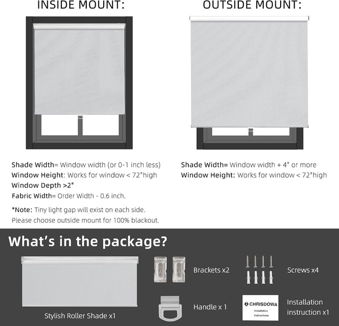 ChrisDowa Blackout Roller Shades,Cordless Blinds for Indoor Windows