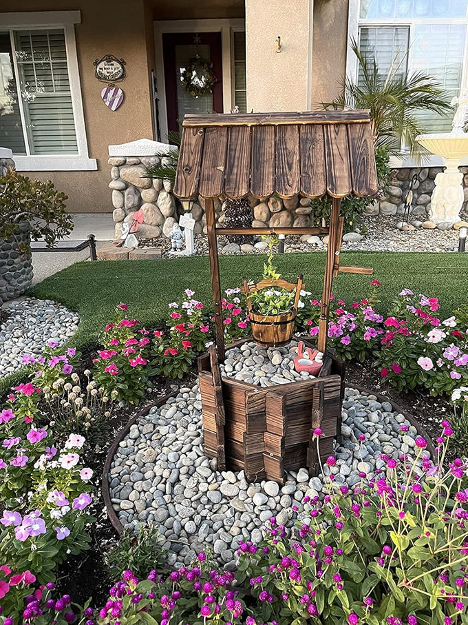 Notume Garden Wooden Decor Rustic Wishing Well Planter Outdoor Home Décor for Patio, Upgrade Wishing Well Garden, Yard Hanging Bucket Patio Lawn Backyard Home Decor