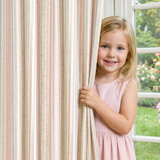 jinchan Linen Curtains 84" Charcoal Grey Stripe on Beige Back Tab 4 Panels