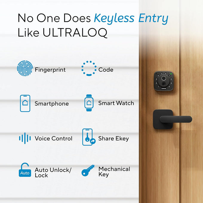 ULTRALOQ Bolt Fingerprint WiFi Smart Lock with Handle, Remote Access, Black