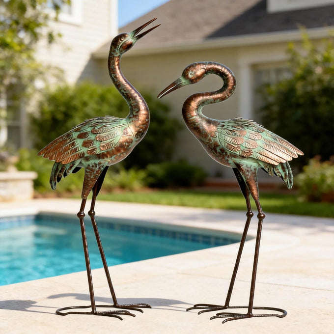 Shorayn Metal Heron Garden Statue Life-Size Crane Set Indoor Yard Decor Handmade Gift