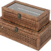 DECOR4SEASON Rattan and Cane Stacking Boxes with Glass Top Lid - Set of 2 for Boho, and Rustic Farmhouse Decor
