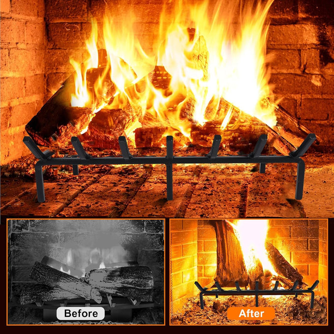 24 Inch Fireplace Grate with Ember Retainer,Cast Iron Fireplace Log Grate,Fireplace Log Holder,Heavy Duty Solid Steel Fireplace Wood Holder,Wood Stove Wrought Rack for Indoor Hearth Outdoor Fireplace