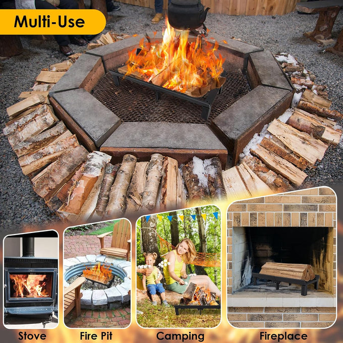 Fireplace Grate 20 Inch with Back Plate, Wood Stove Log Holder
