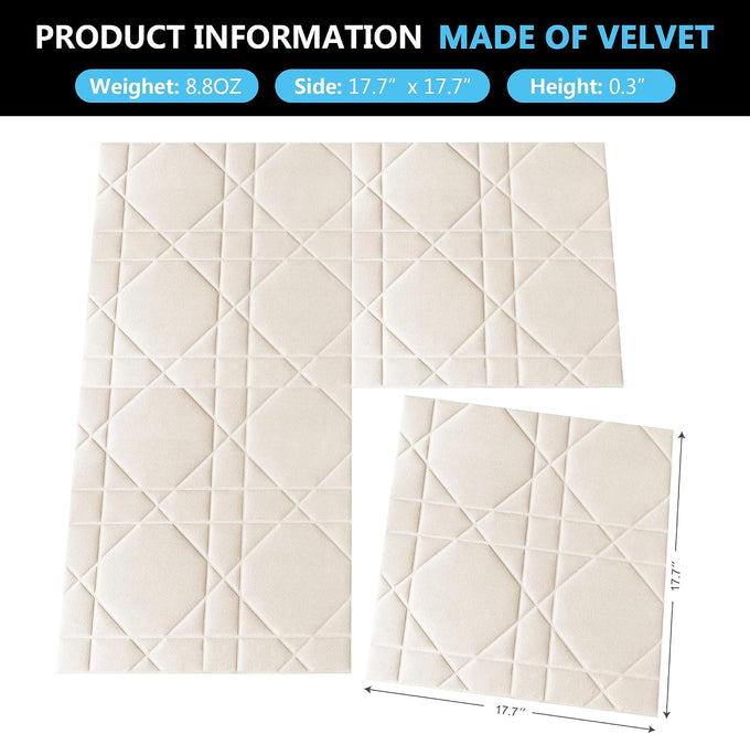 Velvet 3d wall panels for Interior wall Decor peel and stick, Soundproof Geometric Textured 3d Wall Panels for Living Room, Bedroom, TV Background 17.7" x 17.7", Cover 26.15 Sq.Ft Cream White