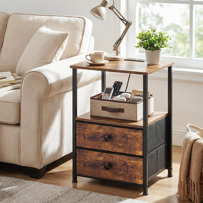 LOAKEKEL Nightstands Set of 2, Night Stand with Charging Station