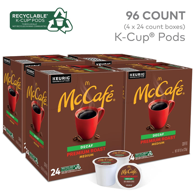 McCafe Premium Roast Decaf Coffee, Single Serve Keurig K-Cup Pods, Decaffeinated, 96 Count (4 Packs of 24)