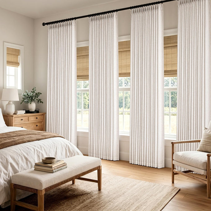 MIULEE 4 Panels Set Pinch Pleated Linen Curtains 96 Inch Long Natural