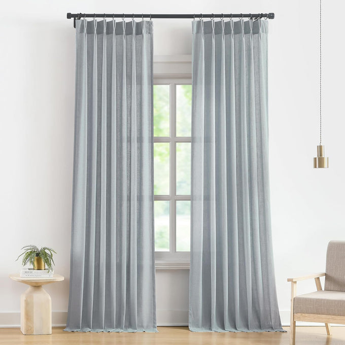 Vision Home Natural Linen Pinch Pleated Semi Sheer Curtains 60Wx84Lx1