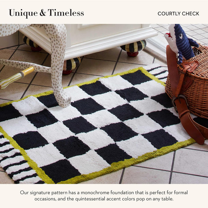 MACKENZIE-CHILDS Washable Bath Rug, 21x34, Black-and-White Courtly Check