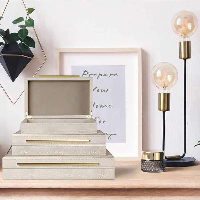 Elegant Set of 3 Ivory Shagreen Decorative Boxes