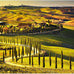 wall26 - Tuscany, Rural Sunset Landscape. Countryside Farm, Cypresses Trees, Green Field - Removable Wall Mural | Self-Adhesive Large Wallpaper - 66x96 inches