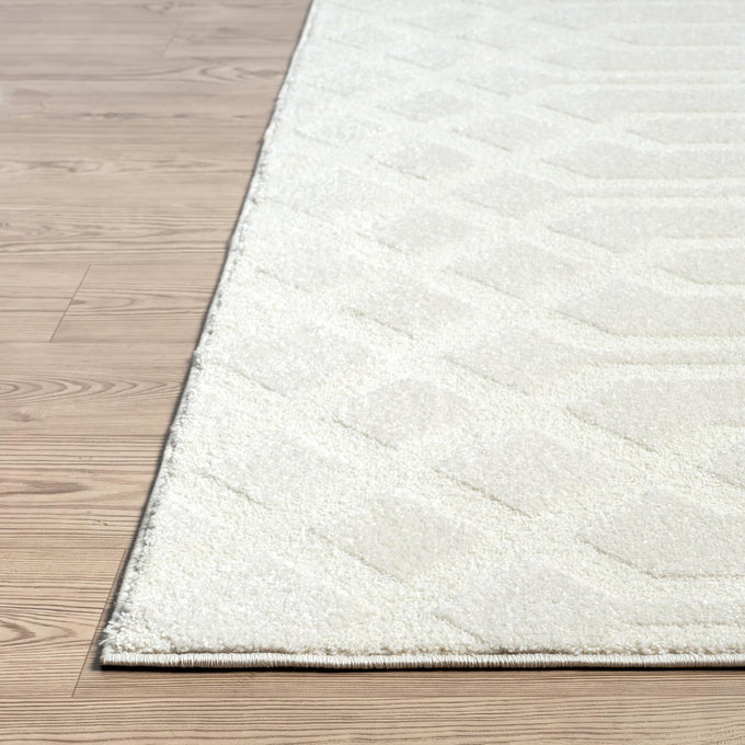 Abani Cozy Cream Area Rug for Living Room, Bedroom - Geometric Diamond Pattern - 4' x 6' - Durable & Easy to Clean