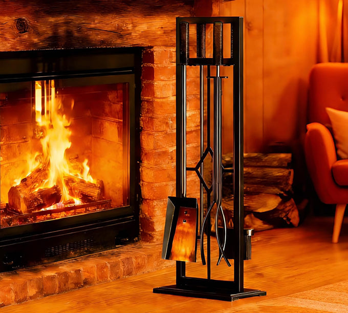 Fire Beauty 5Pcs Wrought Iron Fireplace Tools Set for Indoor Stove(Black)