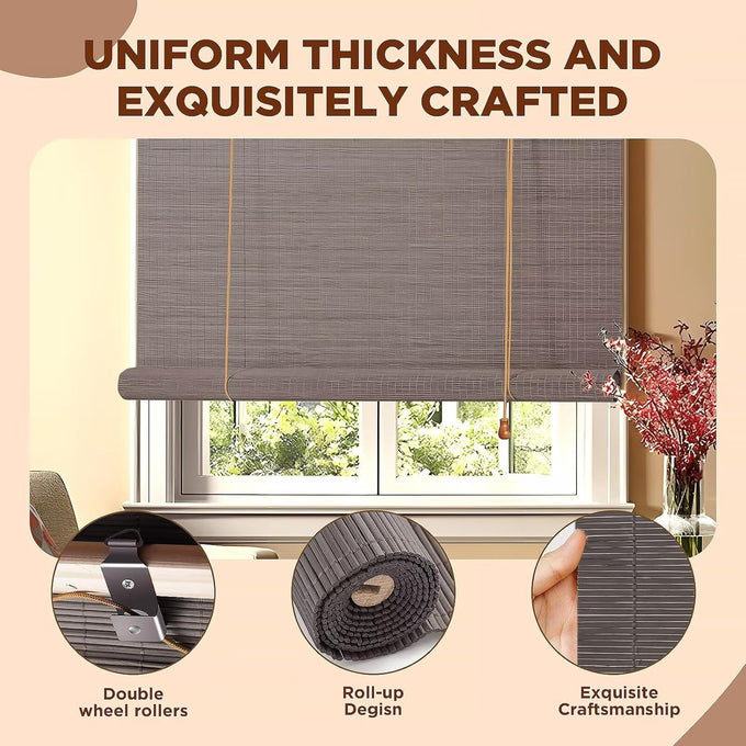 Bamboo Blinds for Interior Windows, 48"W X 63"H Bamboo Roller Shades Indoor